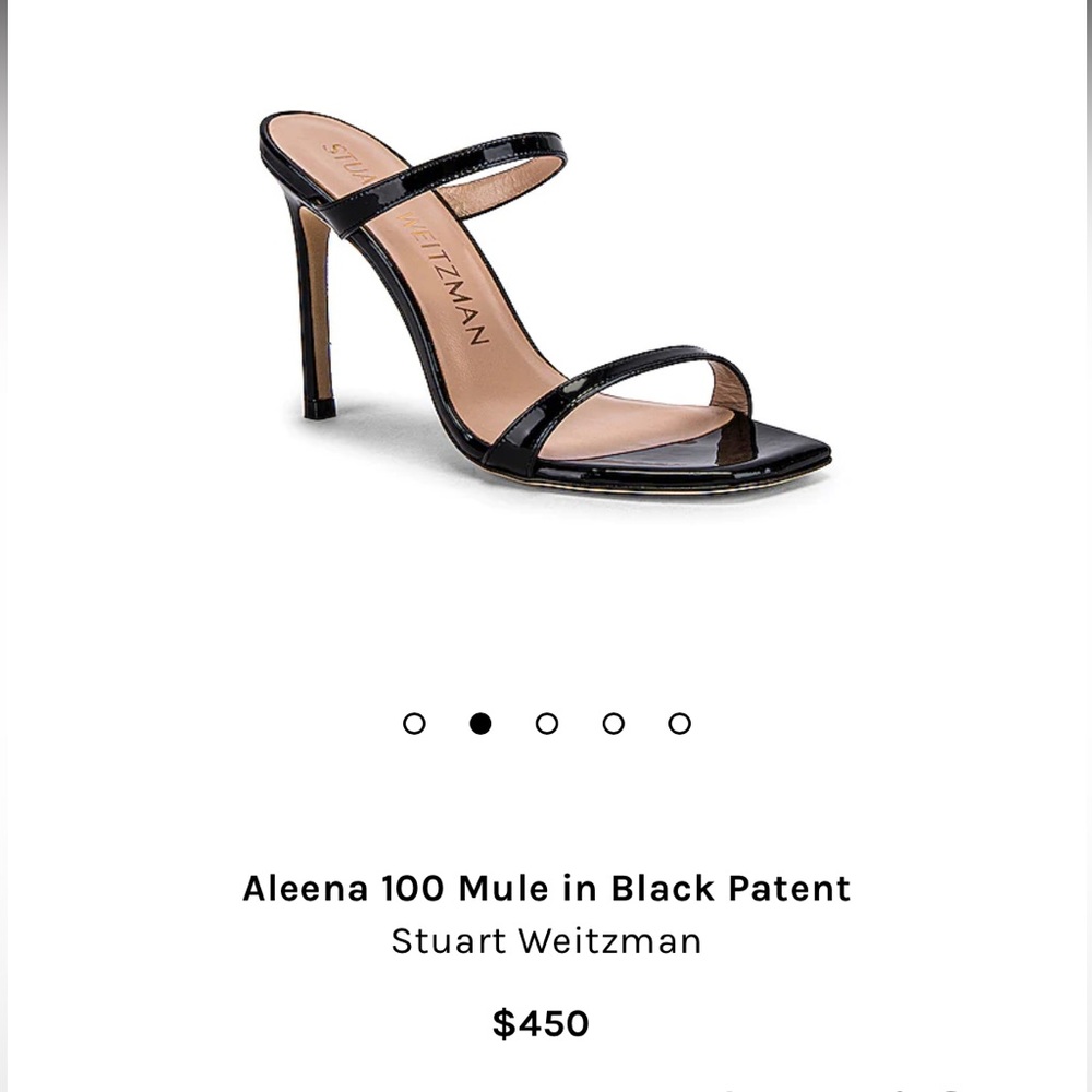 Stuart Weitzman Patent leather black mule with Angled square toe, heel 3.5" H.